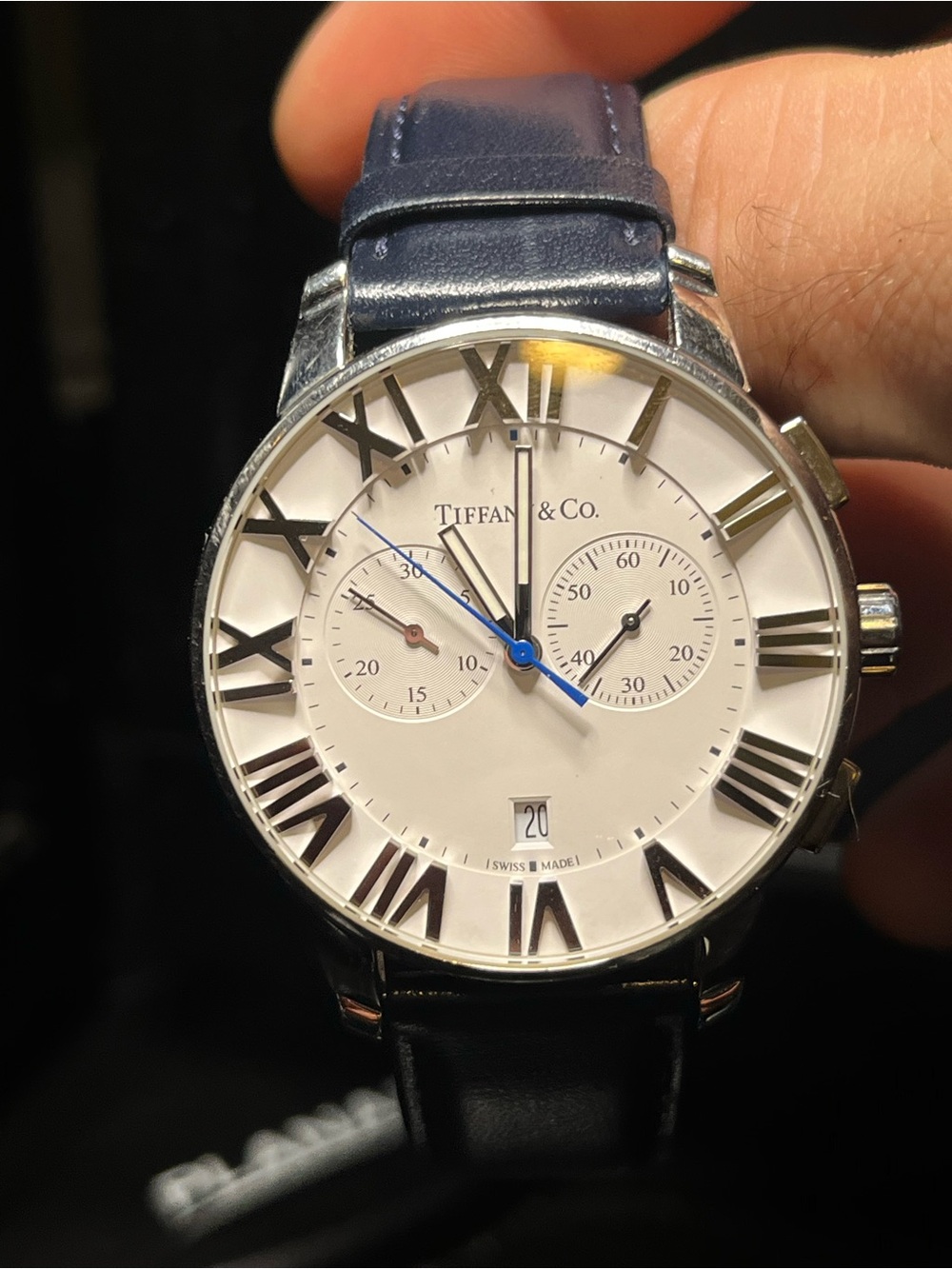 Tiffany & Co. Men's Chronograph Watch with White Dial and Blue Hands
